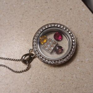 Origami Owl Necklace Pendant With 3 Rhinestone Gems And Domino?